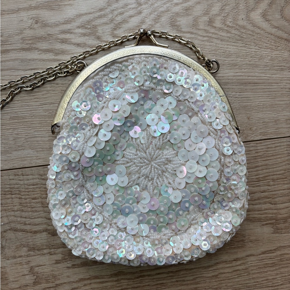 Vintage Kisslock White Sequin Bag Sequin Evening Bag